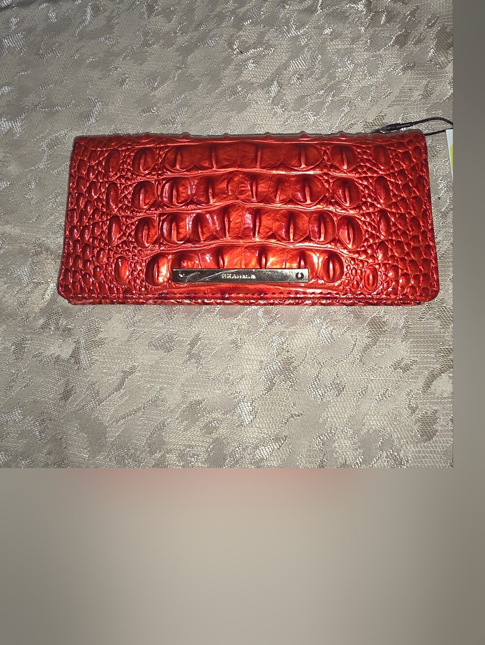 Brahmin Metallic Croc Embossed Red Long Wallet Leather Slim Designer Clutch - Picture 9 of 9